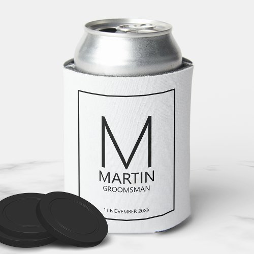 Modern Personalized Monogram and Name Groomsmen Ca Can Cooler