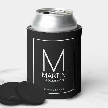 Modern Personalized Monogram And Name Groomsmen Can Cooler by manadesignco at Zazzle