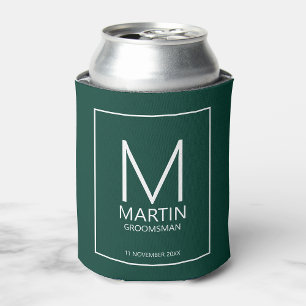 Modern Personalized Monogram and Name Groomsmen Can Cooler