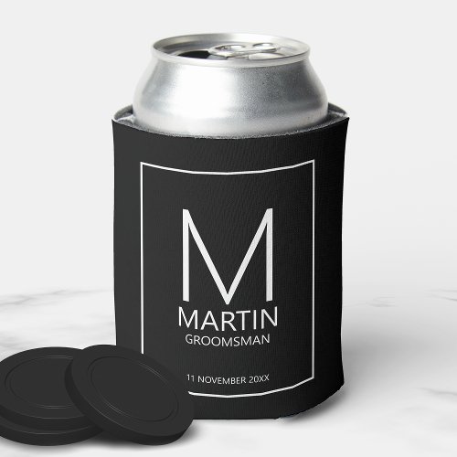 Modern Personalized Monogram and Name Groomsmen Can Cooler
