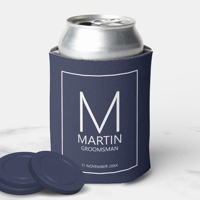 Modern Personalized Monogram and Name Groomsmen Can Cooler (Creator Uploaded)