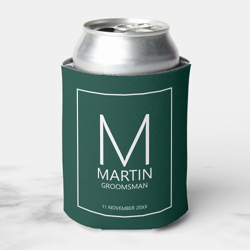 Modern Personalized Monogram and Name Groomsmen Can Cooler