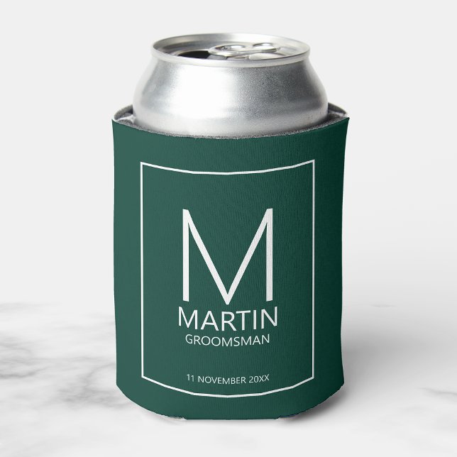 Modern Personalized Monogram and Name Groomsmen Can Cooler (Creator Uploaded)