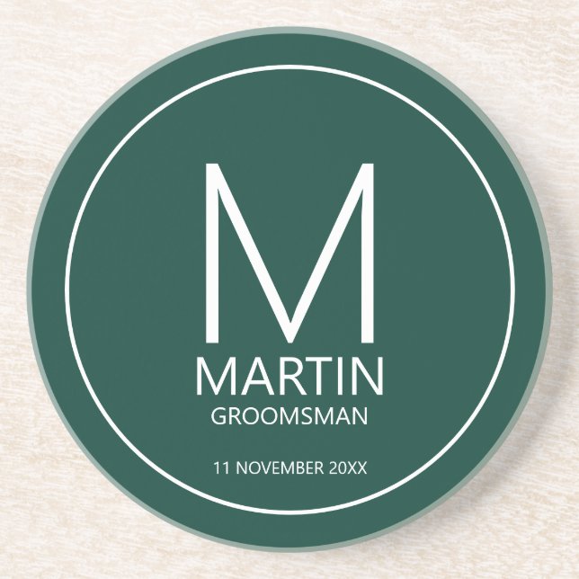 Modern Personalized Monogram and Name Groomsmen Coaster (Front)
