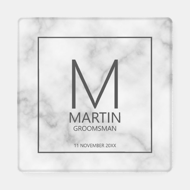 Modern Personalized Monogram and Name Groomsmen Coaster Set (Single)