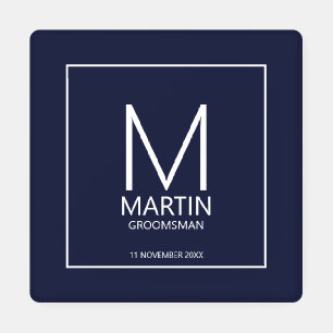 Modern Personalized Monogram and Name Groomsmen Coaster Set