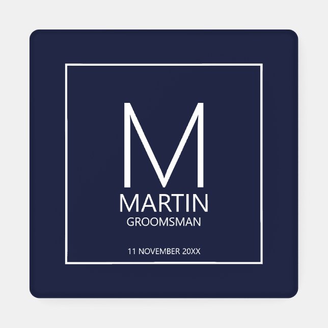 Modern Personalized Monogram and Name Groomsmen Coaster Set (Single)