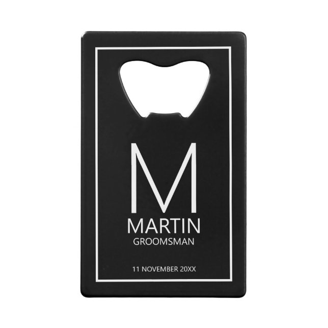 Modern Personalized Monogram and Name Groomsmen Cr Credit Card Bottle Opener (Front)