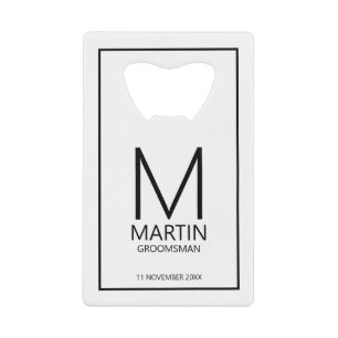 Modern Personalized Monogram and Name Groomsmen Credit Card Bottle Opener