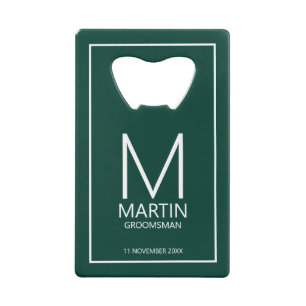 Modern Personalized Monogram and Name Groomsmen Credit Card Bottle Opener