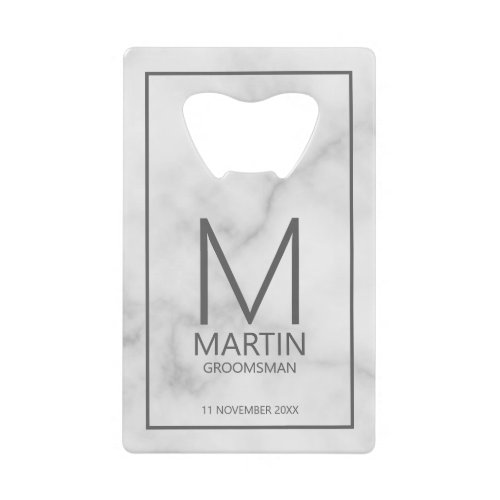 Modern Personalized Monogram and Name Groomsmen Credit Card Bottle Opener