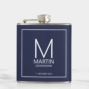 Modern Personalized Monogram and Name Groomsmen Flask