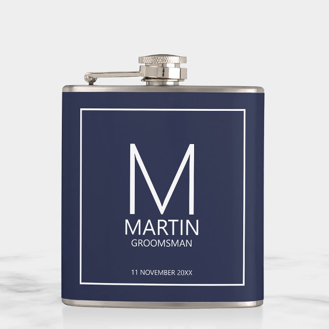 Modern Personalized Monogram and Name Groomsmen Flask (Creator Uploaded)
