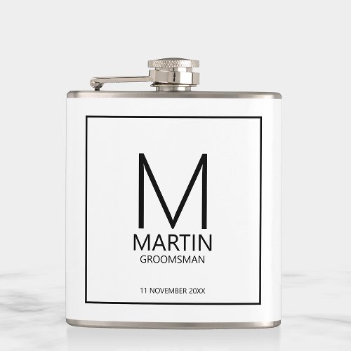 Modern Personalized Monogram and Name Groomsmen Flask