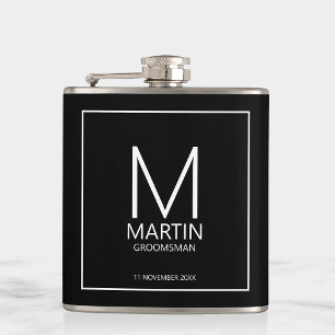 Modern Personalized Monogram and Name Groomsmen Flask