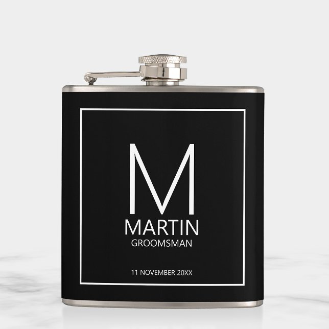 Modern Personalized Monogram and Name Groomsmen Flask (Creator Uploaded)