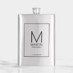 Modern Personalized Monogram and Name Groomsmen Flask<br><div class="desc">Add a personal touch to your wedding with personalized groomsmen flask.
This flask features personalized groomsman's monogram and name with title and wedding date in black modern sans serif font style.

Also perfect for best man,  father of the bride and more.</div>