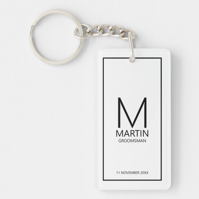 Modern Personalized Monogram and Name Groomsmen Keychain (Front)
