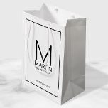 Modern Personalized Monogram and Name Groomsmen Medium Gift Bag<br><div class="desc">Add a personal touch to your wedding with personalized groomsmen gift bag.
This gift bag features personalized groomsman's monogram and name with title and wedding date in black modern sans serif font style on white background.

Also perfect for best man,  father of the bride and more.</div>