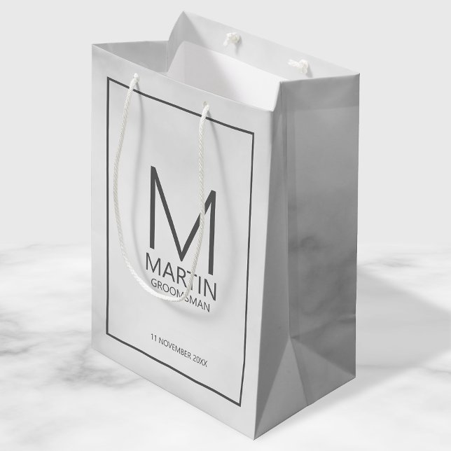 Modern Personalized Monogram and Name Groomsmen Medium Gift Bag (Creator Uploaded)
