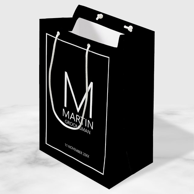 Modern Personalized Monogram and Name Groomsmen Medium Gift Bag (Creator Uploaded)