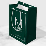Modern Personalized Monogram and Name Groomsmen Medium Gift Bag<br><div class="desc">Add a personal touch to your wedding with personalized groomsmen gift bag.
This gift bag features personalized groomsman's monogram and name with title and wedding date in white modern sans serif font style on emerald green background.

Also perfect for best man,  father of the bride and more.</div>