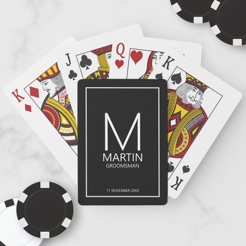 Modern Personalized Monogram and Name Groomsmen Playing Cards