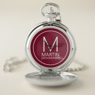 Modern Personalized Monogram and Name Groomsmen Pocket Watch