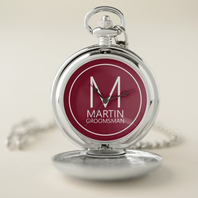 Modern Personalized Monogram and Name Groomsmen Pocket Watch (Inside)