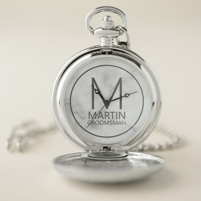 Modern Personalized Monogram and Name Groomsmen Pocket Watch (Inside)