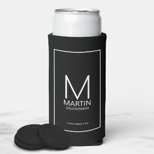 Modern Personalized Monogram and Name Groomsmen Se Seltzer Can Cooler