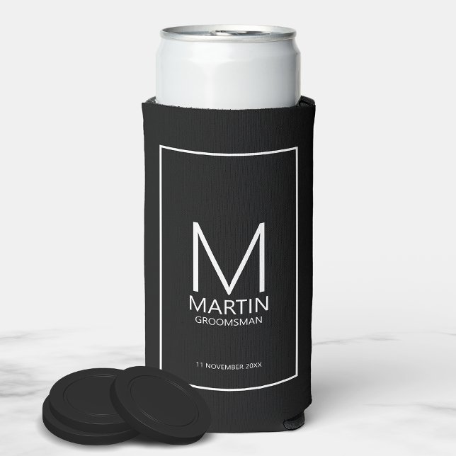 Modern Personalized Monogram and Name Groomsmen Se Seltzer Can Cooler (Creator Uploaded)