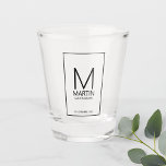 Modern Personalized Monogram and Name Groomsmen Shot Glass<br><div class="desc">Add a personal touch to your wedding with personalized groomsmen shot glass.
This shot glass features personalized groomsman's monogram and name with title and wedding date in black modern sans serif font style.

Also perfect for best man,  father of the bride and more.</div>