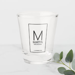 Modern Personalized Monogram and Name Groomsmen Shot Glass