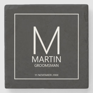 Modern Personalized Monogram and Name Groomsmen St Stone Coaster