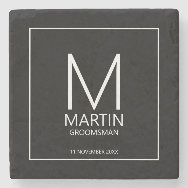 Modern Personalized Monogram and Name Groomsmen St Stone Coaster (Front)