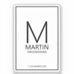 Modern Personalized Monogram and Name Groomsmen Sticker<br><div class="desc">Add a personal touch to your wedding with personalized groomsmen sticker.
This sticker features personalized groomsman's monogram and name with title and wedding date in black modern sans serif font style.

Also perfect for best man,  father of the bride and more.</div>