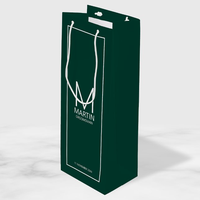 Modern Personalized Monogram and Name Groomsmen Wine Gift Bag (Creator Uploaded)