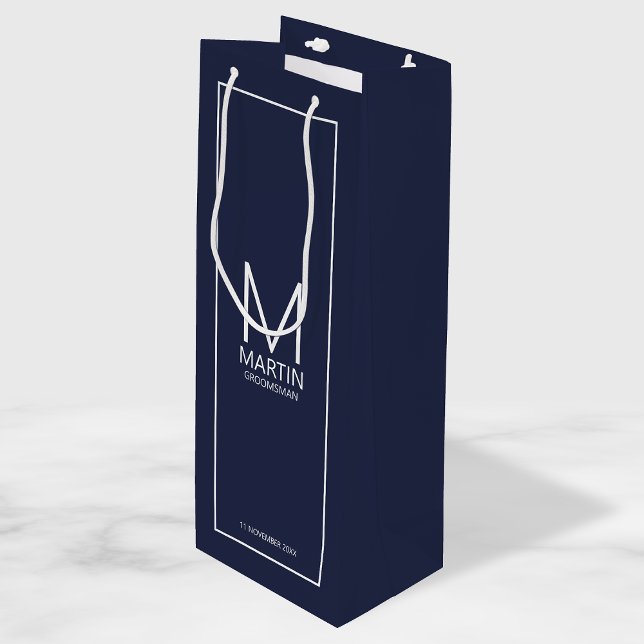 Modern Personalized Monogram and Name Groomsmen Wine Gift Bag (Creator Uploaded)