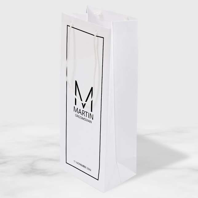 Modern Personalized Monogram and Name Groomsmen Wine Gift Bag (Creator Uploaded)