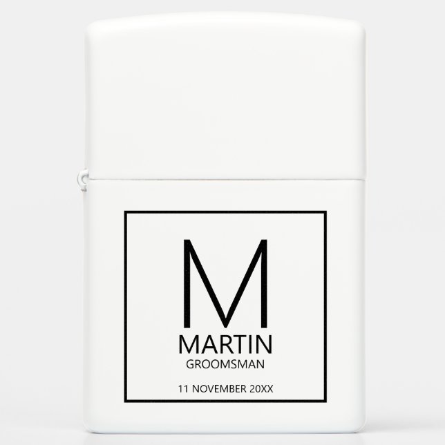 Modern Personalized Monogram and Name Groomsmen Zippo Lighter (Front)
