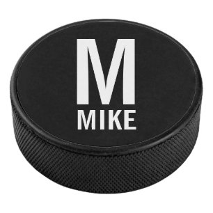 Modern Personalized Monogram and Name Hockey Puck