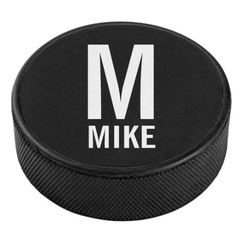 Modern Personalized Monogram and Name Hockey Puck
