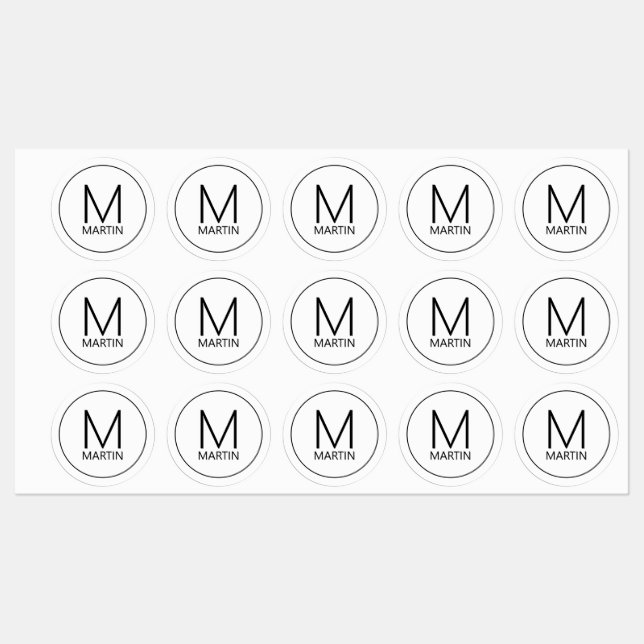Modern Personalized Monogram and Name Labels (Sheet)