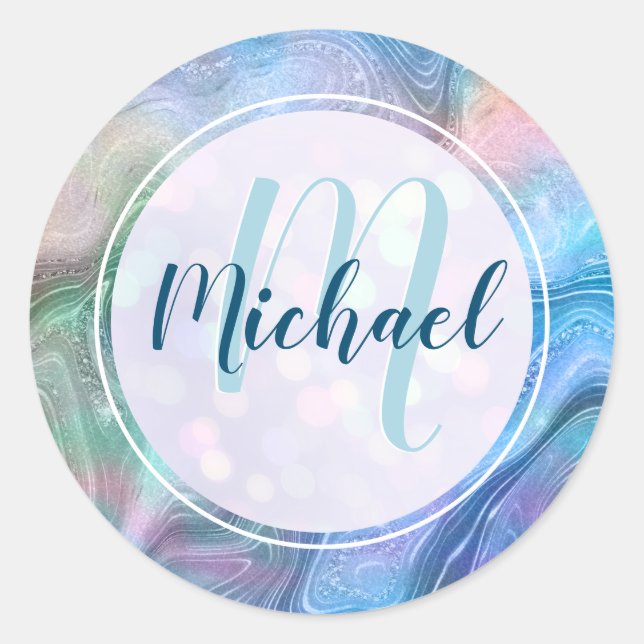 Modern Personalized Monogram and Name Liquid  Classic Round Sticker (Front)
