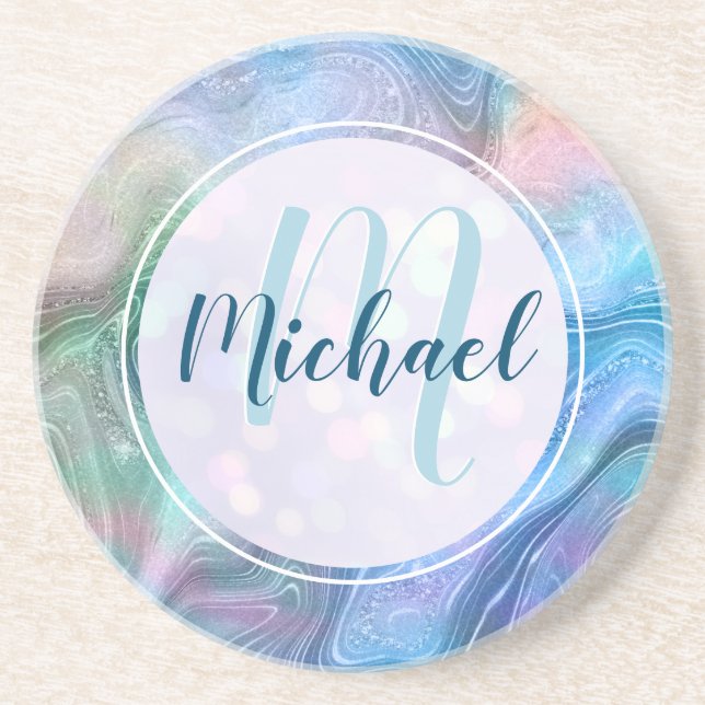 Modern Personalized Monogram and Name Liquid  Coaster (Front)