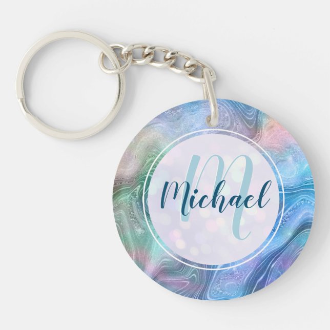 Modern Personalized Monogram and Name Liquid  Keychain (Front)