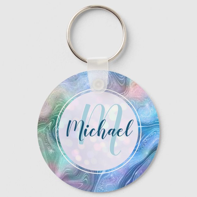 Modern Personalized Monogram and Name Liquid  Keychain (Front)