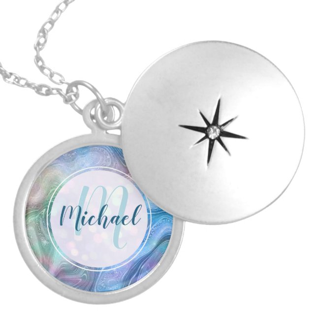 Modern Personalized Monogram and Name Liquid  Locket Necklace (Front)