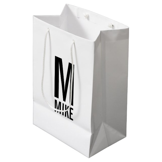 Modern Personalized Monogram and Name Medium Gift Bag (Front Angled)